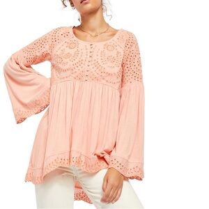 NWT NEW Free People Sea Of Love Tunic Embroidered Eyelet Sun Blush Boho Top